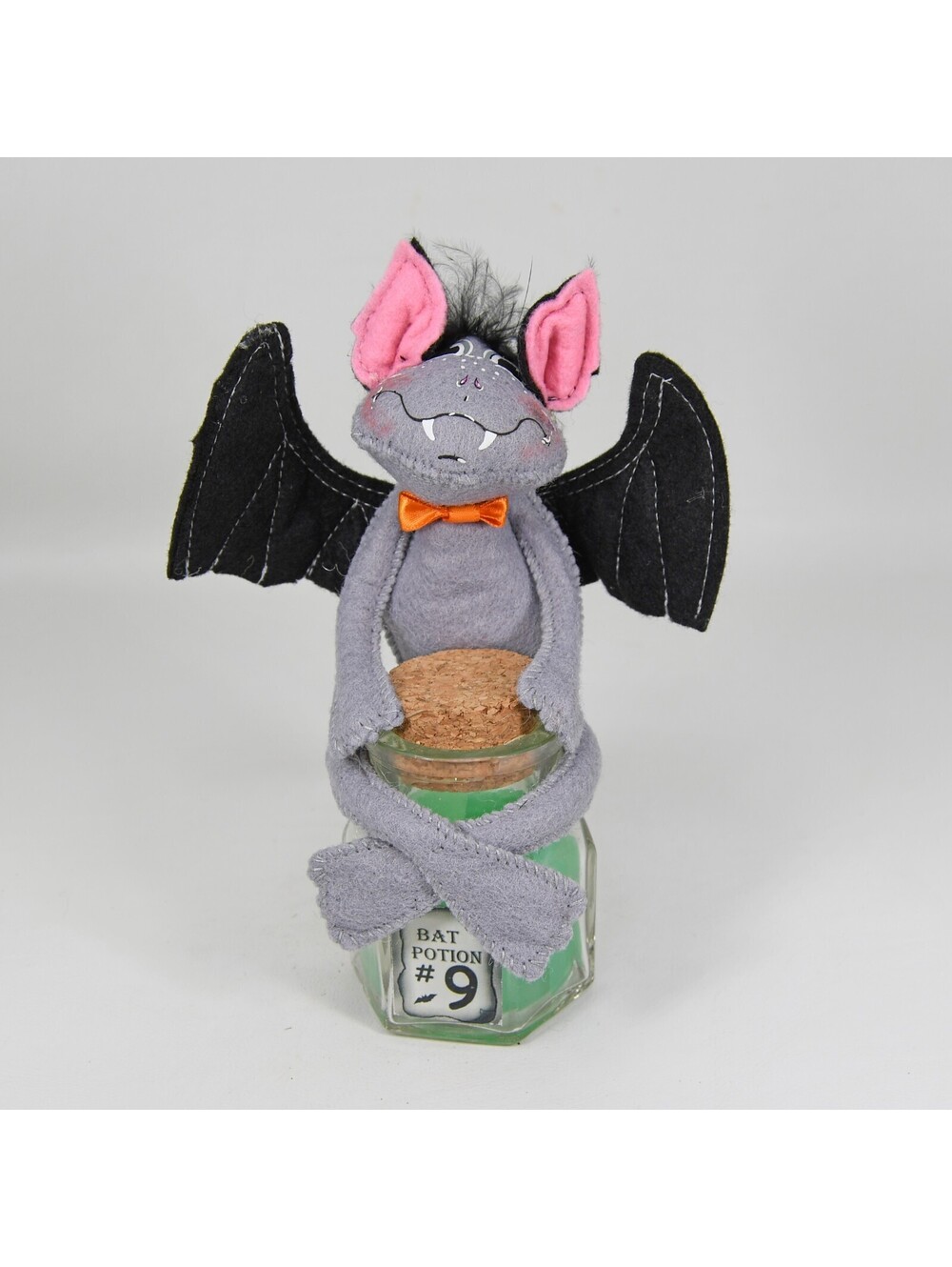 Halloween Bat Potion Jar No. 9 Annalee Felt Doll Magic Black Posable Wing 6" VTG